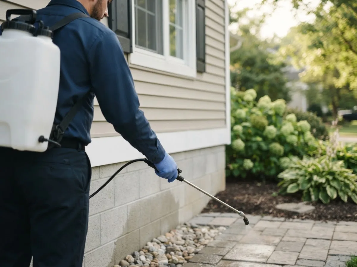 Pest control technician inspecting a home in Stroud, OK